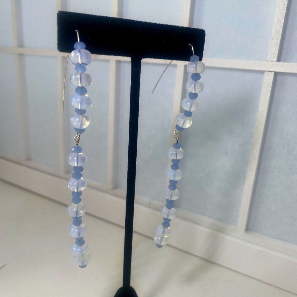 Silver Moonstone Stone Long Dangle Earrings Jewelry - Picture 5 of 8